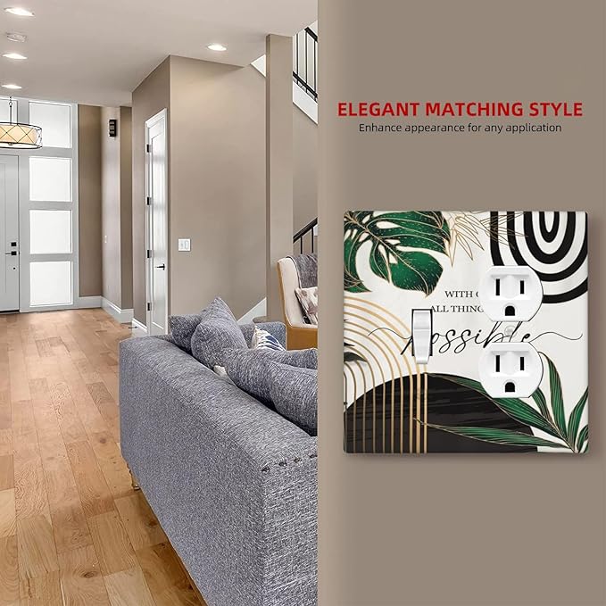 Boho Abstract Tropical Green Palm Leaf Mid Century Wallplates 1 Toggle 1 Duplex Switch Plate Electrical GFCI Faceplate Decorative Light Switch Covers for Office Home Decor