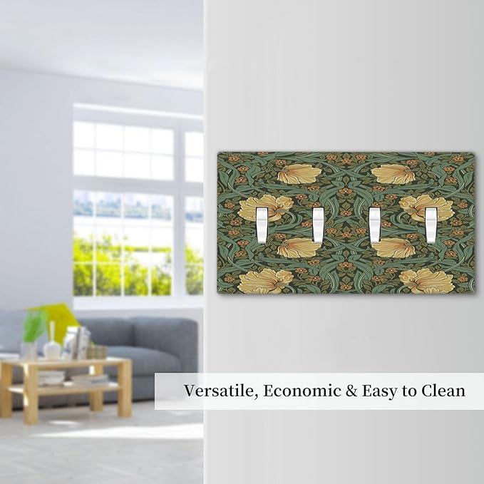 Light Switch Covers William Morris Floral Vintage Flowers Pattern Quad Toggle Electrical Faceplate 4 Gang Wall Plate Decorative Switch Plates for Bedroom living Room Decor