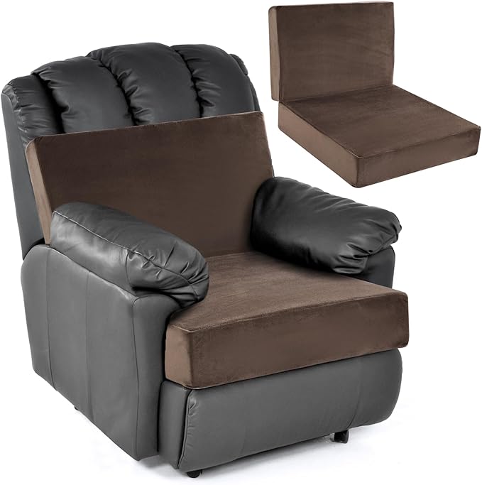 HOMBYS Foam Recliner Chair Cushions for Elderly, 4" Thick Chair Pads with Back Support for Office, Non-Slip Medium Firm Seat Cushion with Lumbar Pillow (Brown,13" Backrest)