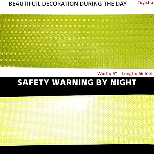 Fluorescent Yellow Reflective Tape Outdoor Waterproof 6 inch, High Visibility Hazard Conspicuity Safety Industrial Marking Tape (66 feet)