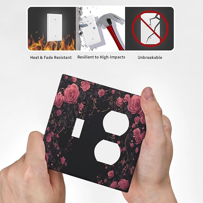 Wallplates Dark Background Red Rose Leaf 1 Toggle 1 Duplex Switch Plate Electrical GFCI Faceplate Decorative Light Switch Covers for Bedroom living Room Decor