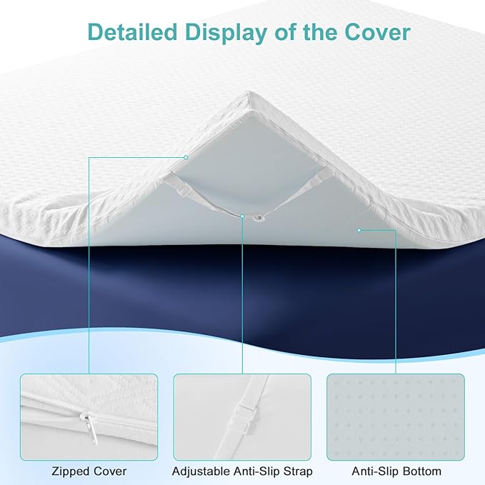 EDILLY 3 Inch Cooling Gel Memory Foam Mattress Topper Twin XL Size,with Removable & Washable Bamboo Cover,Soft Breathable Mattress Pad,Bed Topper for Back Pain Relief (38x80)
