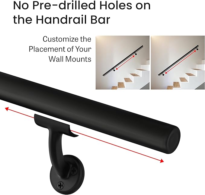 Meranti Aluminum Handrail for Indoor or Outdoor Steps and Stairs – Hand Rails for Elderly – DIY Complete Stair Railing Kit (AHR, Black, 5' Length)