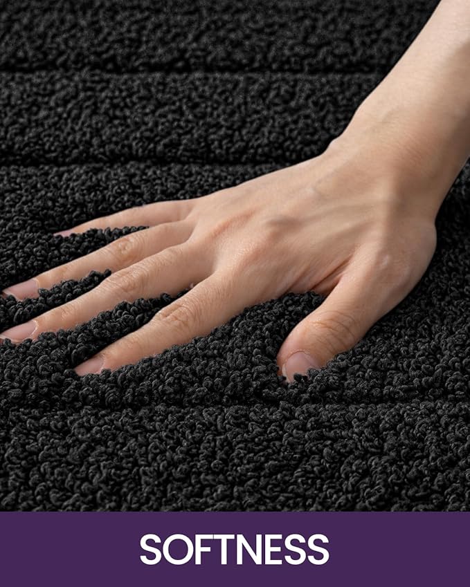DEXI Bathroom Rug 24x16, Non Slip Washable Bath Mat for Shower Floor, Absorbent Soft Bathmat with Rubber Backing, Quick Dry Microfiber Carpet, Black