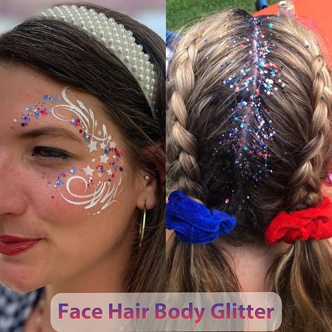 Mysense Red White and Blue Body Glitter Gel,USA Flag Face Hair Glitter for 4th of July Outfits for Women,Patriotic Fourth of July Accessories for Independence Day Memorial Day Veterans Day