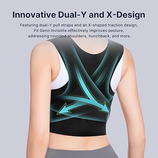 Fit Geno Posture Corrector for Women Invisilite: Invisible Lightweight Back Brace for Neck Shoulder & Upper Back Pain Relief - Improve Posture Correct Hunchback Slouching Under Clothes Large