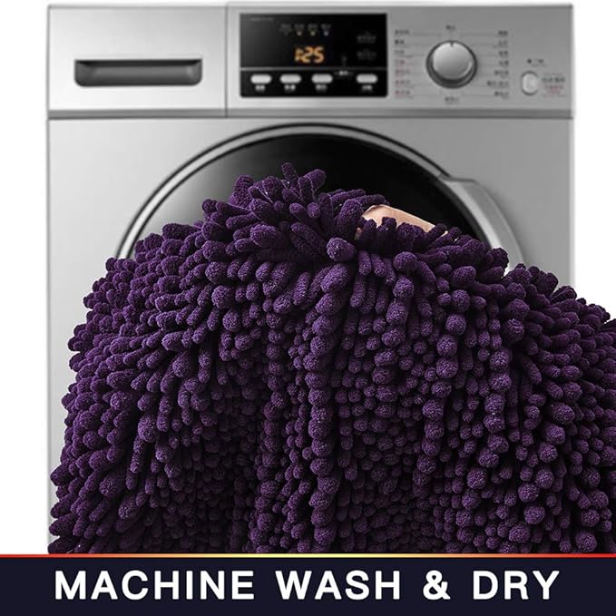 Walensee Bathroom Rug Non Slip Bath Mat (32x20 Inch Dark Purple) Water Absorbent Super Soft Shaggy Chenille Machine Washable Dry Extra Thick Perfect Absorbant Best Large Plush Carpet for Shower Floor