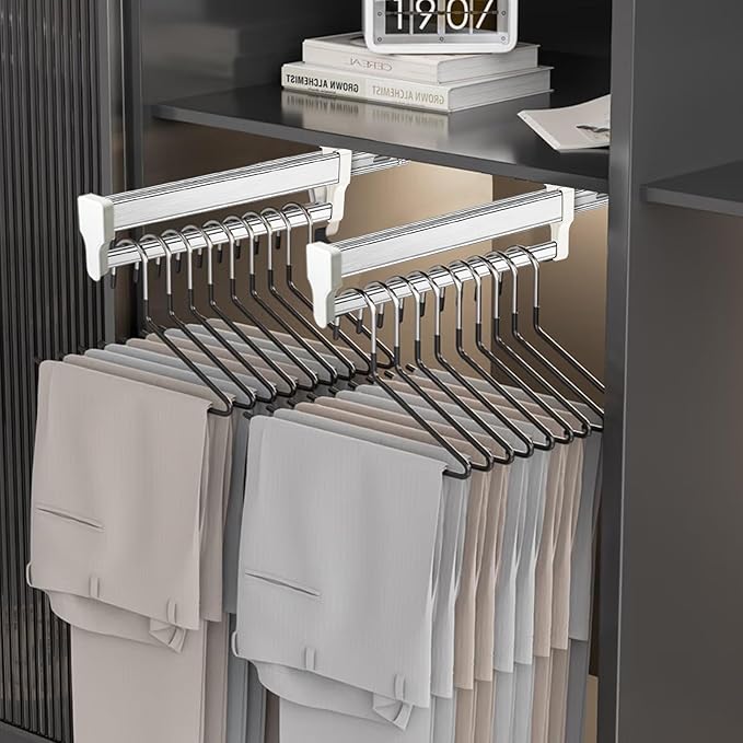 Pull Out Clothes Hanger Rod Adjustable Wardrobe Clothing Rail Hanger Rack Bar for Pants Clothes tainless Steel (347mm/13.7inch)