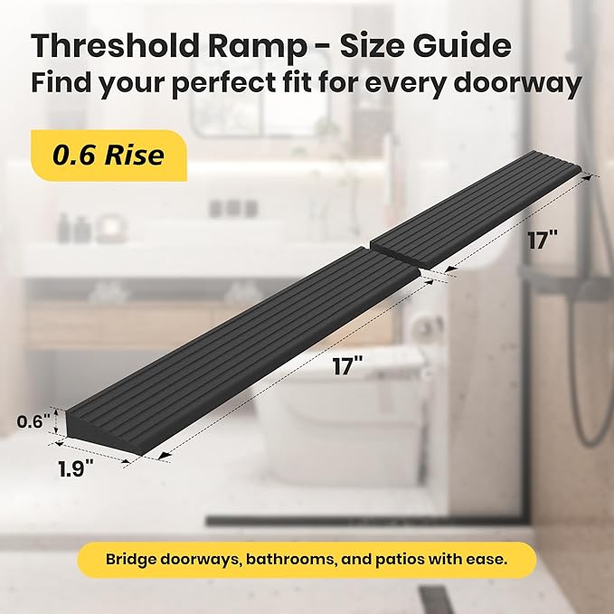 0.6"H Rubber Threshold Ramps for Doorways, 2 PCS Modular Wheelchair Ramp, Door Threshold Ramp, Access Ramps for Wheelchairs, Walkers, Strollers, Sweepers, Bathrooms, Entryways, 2000LBS Capacity