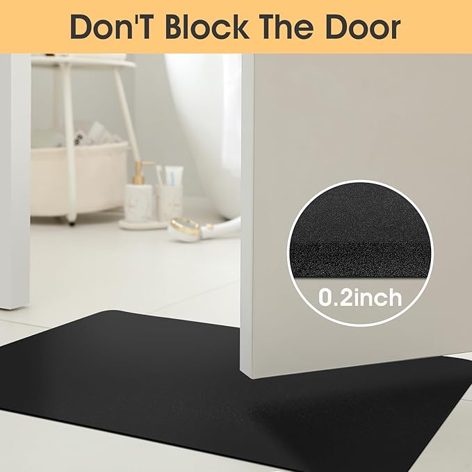 Ultra Thin Bath Mat, Upgrade Backing Non Slip Thin Bath Mats Fit Under Door, Quick Dry Ultra Absorbent Bathroom Rugs, Machine Washable Bath Rugs for Bathroom, Bathtub & Kitchen, Black/Solid/3 Piece