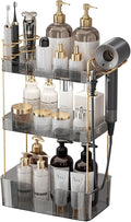Aveniee Bathroom Counter Organizer,3 Tier Skincare Perfume Countertop Storage with Hair Dryer Rack and Toothbrush Holder, Cosmetic Makeup Tray for Vanity,Grey