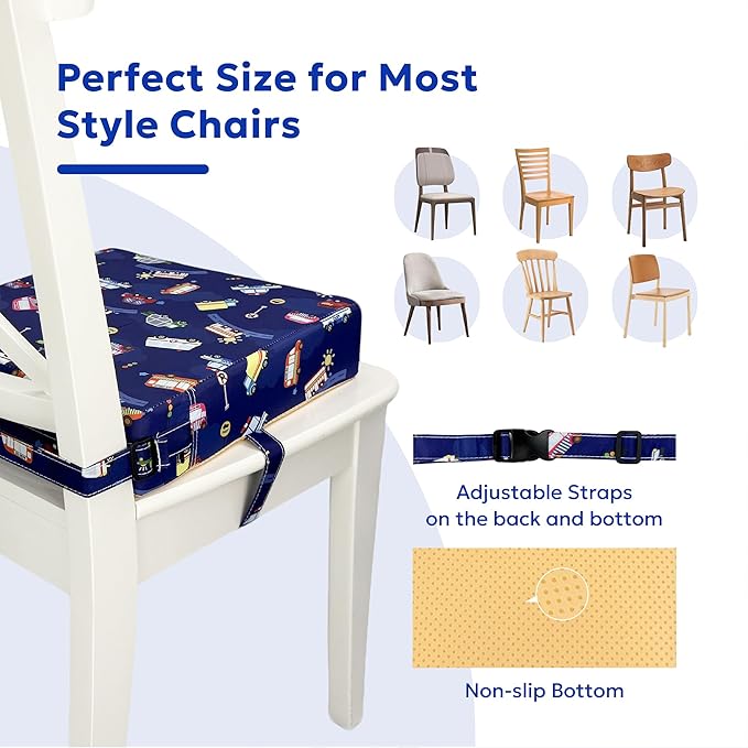 Toddler Booster Seat for Dining Table,Portable Kids Booster Seat - Adjustable, Non-Slip, Lightweight & Easy to Clean (Dark Blue)