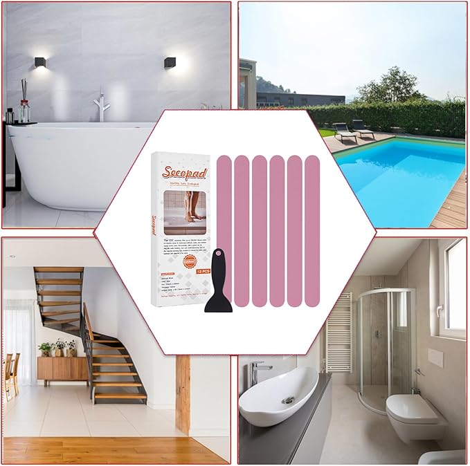 Non-Slip Bathtub Stickers Safety Bathroom Tubs Showers Treads Adhesive Decals Scraper (Pink)