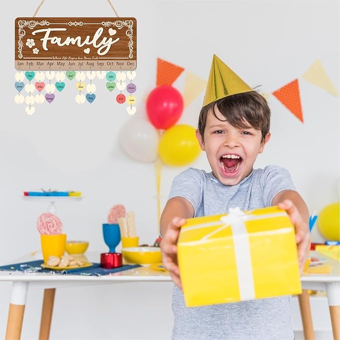 KAlRNE 3D Family Birthday Reminder Board,DIY Birthday Plaques,Rustic Hanging Wooden Calendar,Anniversary Reminder with 100 Wood Tags,Best Christmas for Family Grandmother