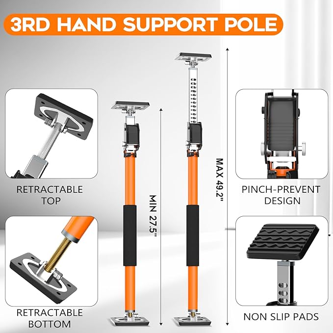 HOLOTHURIAN Cabinet Jack Support Pole, 27.5-49.2 inches Third Hand Tools Adjustable Support Pole, 3rd Hand Support System for Upper Cabinet Installation, 400 LB Capacity, 4-Pack