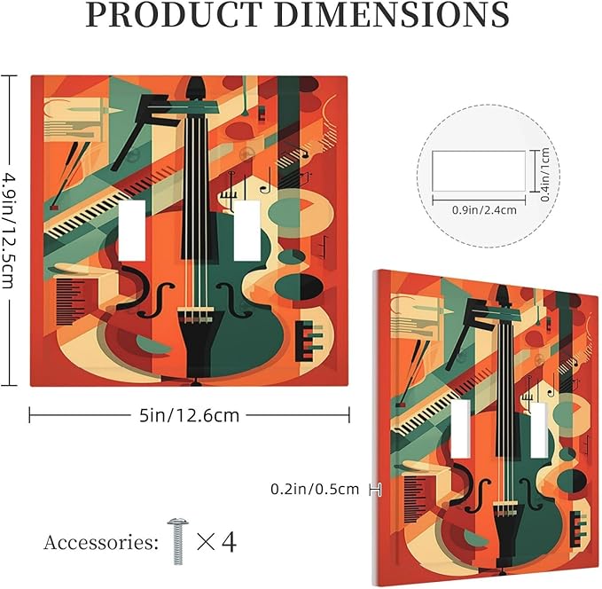 Decorative Switch Plates Violin Abstract Jazz Colorful Painting 2 Gang Double Toggle Outlet Light Switch Cover Wall Plate Electrical Faceplate for living Room Office Decor