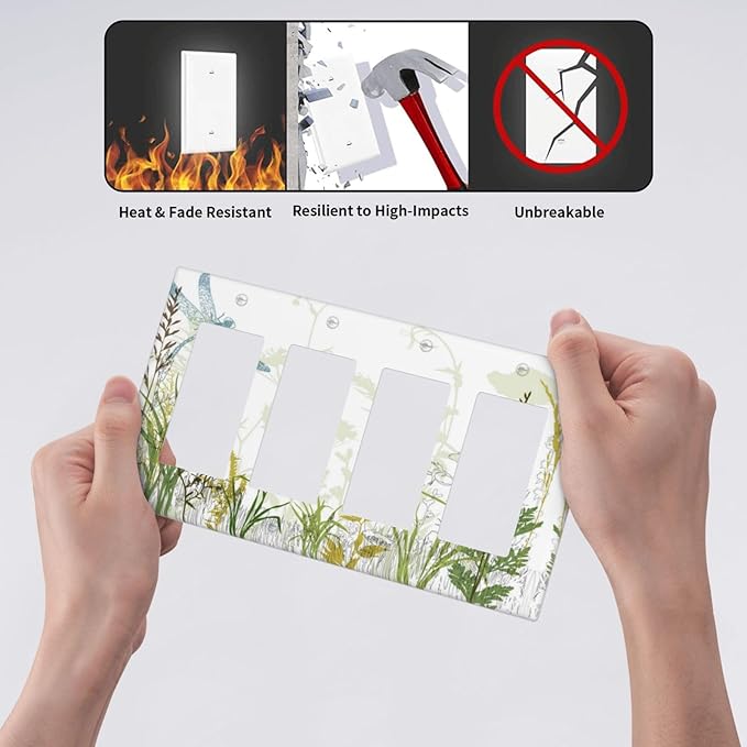 Wild Flower Dragonfly 4 Gang Rocker Light Switch Cover Plates Decorative Electric Outlet Covers Decorator Wall Switch Plate Receptacle Plug Covers 8 * 4.5 Inches
