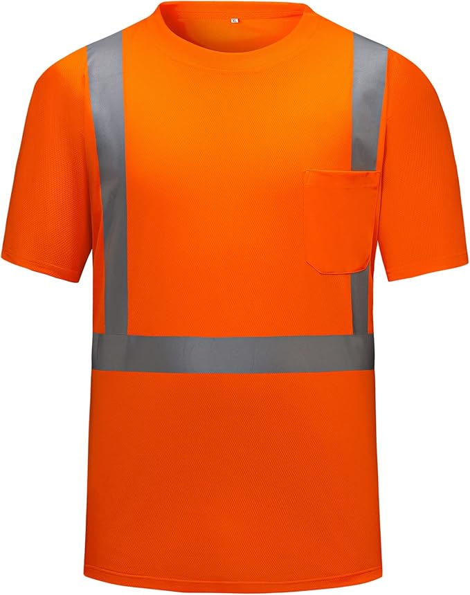 High Visibility Shirts Quick Dry Safety T Shirts with Reflective Strips and Pocket Short Sleeve Mesh Hi Vis Construction Work Class 2 Shirt for Men/Women Orange,Small