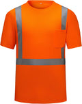 High Visibility Shirts Quick Dry Safety T Shirts with Reflective Strips and Pocket Short Sleeve Mesh Hi Vis Construction Work Class 2 Shirt for Men/Women Orange,5XL