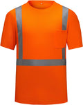 High Visibility Shirts Quick Dry Safety T Shirts with Reflective Strips and Pocket Short Sleeve Mesh Hi Vis Construction Work Class 2 Shirt for Men/Women Orange,Large