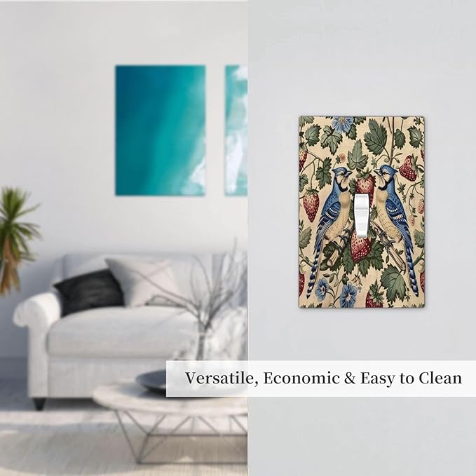 Decorative Light Switch Cover Vintage Floral Bird Strawberry Thief William Morris 1 Gang Single Toggle Device Electrical Faceplate Switchplates Decorator Outlet Wall Plate for Bedroom Home