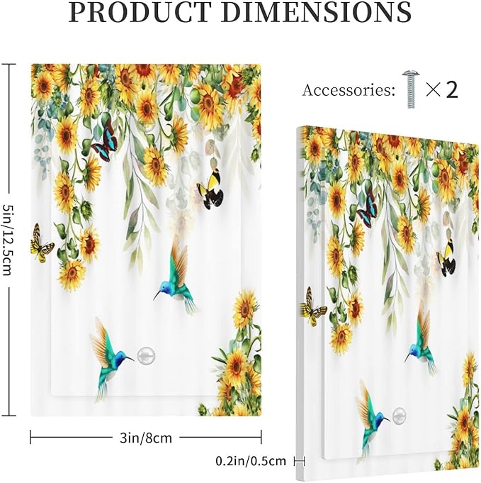 Yellow Sunflower Blue Hummingbird Butterfly 1 Gang No Device Light Switch Cover Decorative Rustic Farmhouse Floral Botanical Plant Single Blank Electrical Wallplate Switchplate for Bathroom