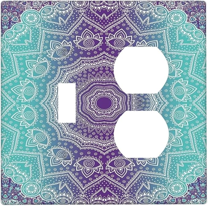Decorative Light Switch Cover Plate Ombre Modern Mandala Floral Geometric 2 Gang Outlet Covers 1 Toggle 1 Duplex Wall Plate Decorate Electrical Switch Plate Covers for Bedroom Bathroom Decor