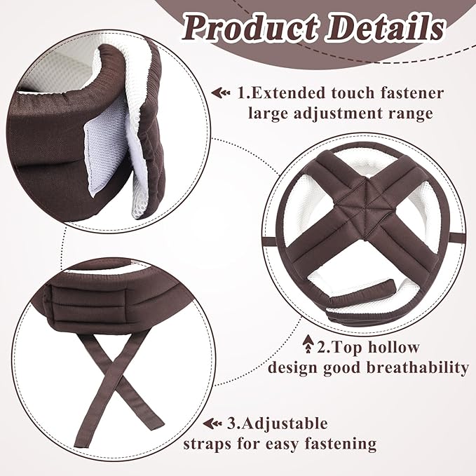 Woanger 2 Pcs Anti Fall Elder Head Safety Helmet for Adults Special Needs Thick Soft Protective Hat Adjustable Seniors Fall Prevention Head Protection Cap Elderly Helmet for Injury Protection (Coffee)