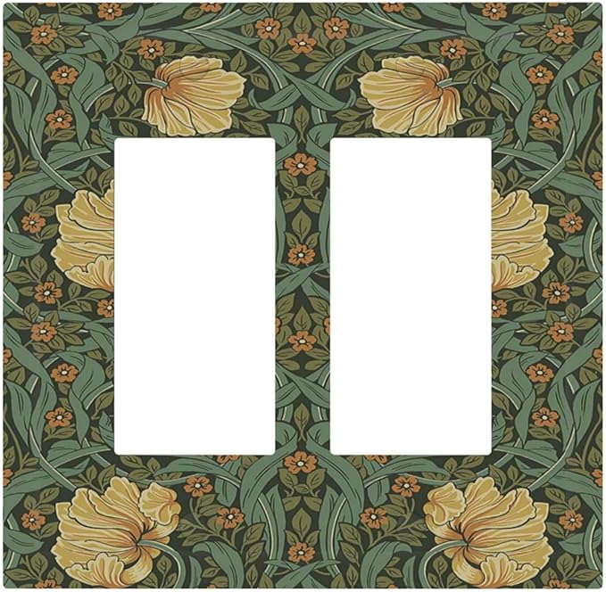 Decorative Outlet Covers William Morris Floral Vintage Flowers Pattern 2 Gang Double GFCI Rocker Electrical Wall Panels Light Switch Cover Plate for Bedroom living Room Decor