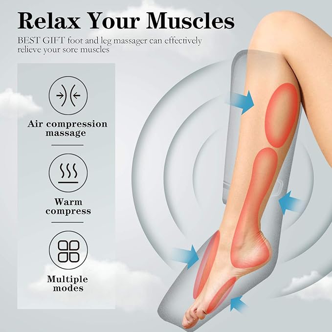 Gifts for Dad Mom Men Women Christmas Mothers Day, Fathers Day, Air Compression Massager with Heat for Foot, Leg, Calf, Thigh, Knee, Helpful for Vericose Veins, Muscle Fatigue, Cramps, Swelling, Edema