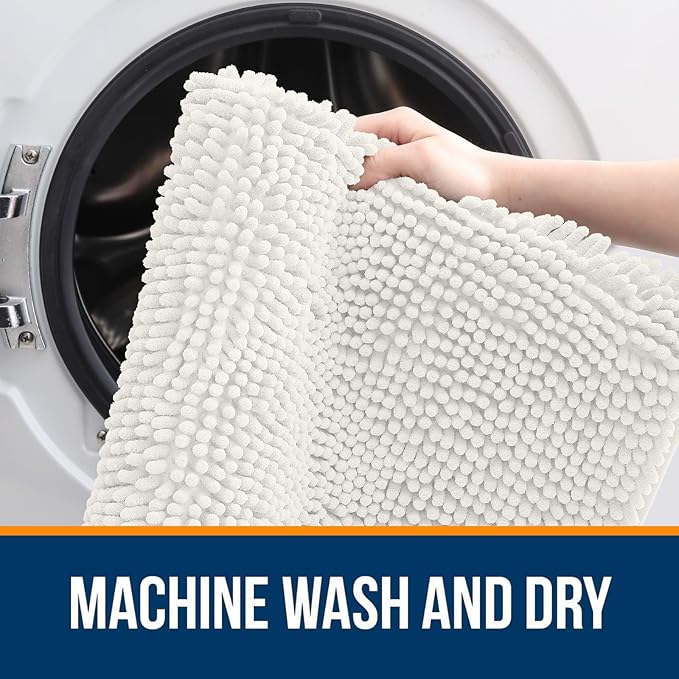 OLANLY Bathroom Rugs Sets 2 Piece, Soft Absorbent Chenille Bath Mats Area Rug Set, Non-Slip, Quick Dry, Machine Washable Bath Mats for Bathroom, Home Decor Accessories (30"x20"+24"x16", Ivory)
