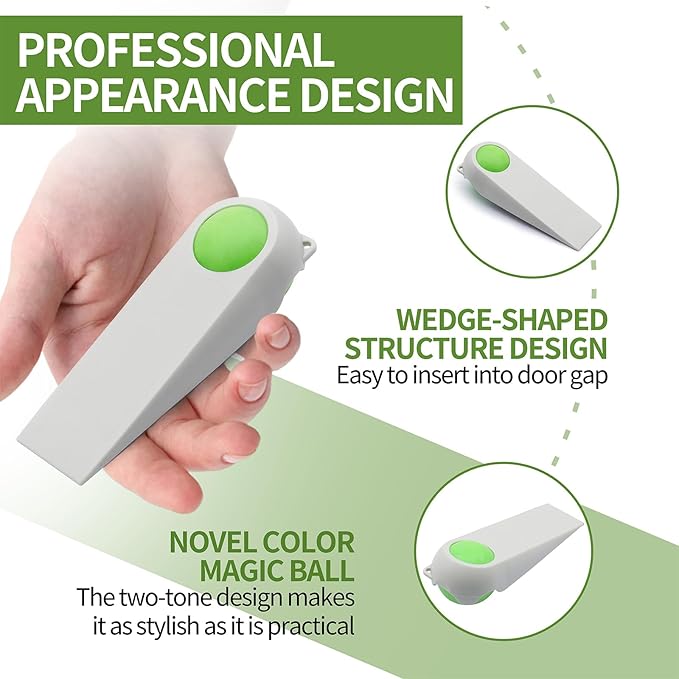 Door Stoppers for Bottom of Door, Rubber Door Stopper Wedges, Door Holders for All Types of Surfaces, 4 Pack Magic Ball Door Stops, 3.9 inch, Beige and Green