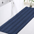 Turquoize Plush Chenille Bathroom Runner 47"x 17" Blue Non Slip Shower Mat, Extra Soft and Absorbent Thick Shaggy Shaggy Rug for Tub, Navy