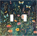 Decorative Switch Plates Boho Vintage Floral Flower Butterfly 2 Gang Double Toggle Outlet Light Switch Cover Wall Plate Electrical Faceplate for Bedroom Home Decor