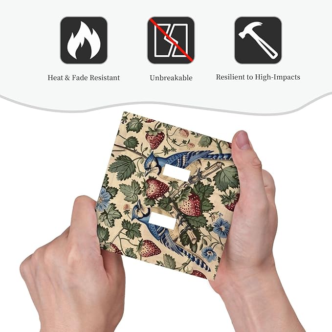 Decorative Switch Plates Vintage Floral Bird Strawberry Thief William Morris 2 Gang Double Toggle Outlet Light Switch Cover Wall Plate Electrical Faceplate for Bedroom Home Decor