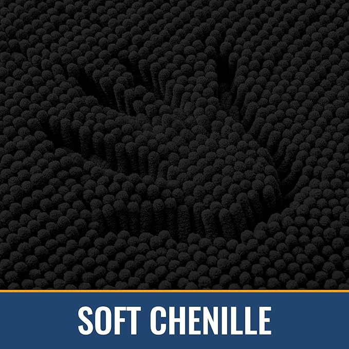 Arotive Bathroom Rugs 40x32, Extra Soft Absorbent Shaggy Chenille Bath Rugs, Machine Washable Rubber Backing Non-Slip Bath Mats for Bathroom Floor Tub and Shower, Home Decor Accessories, Black