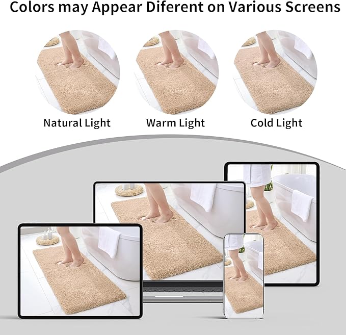 Beige Bathroom Runner Rug 24x59 Non Slip Fluffy Long Bath Mat for Bathroom Floor Washable Plush Luxury Bath Rug for Tub Absorbent Shower Sink Mat Bedside Rug