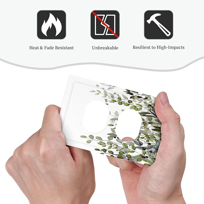 Watercolor Green Eucalyptus Leaves Plants Fruit Outlet Covers 1 Gang Duplex Light Switch Cover Decorative Switch Plates Electrical Receptacle Faceplate Wall Plate for Bed Room Living Room Decor