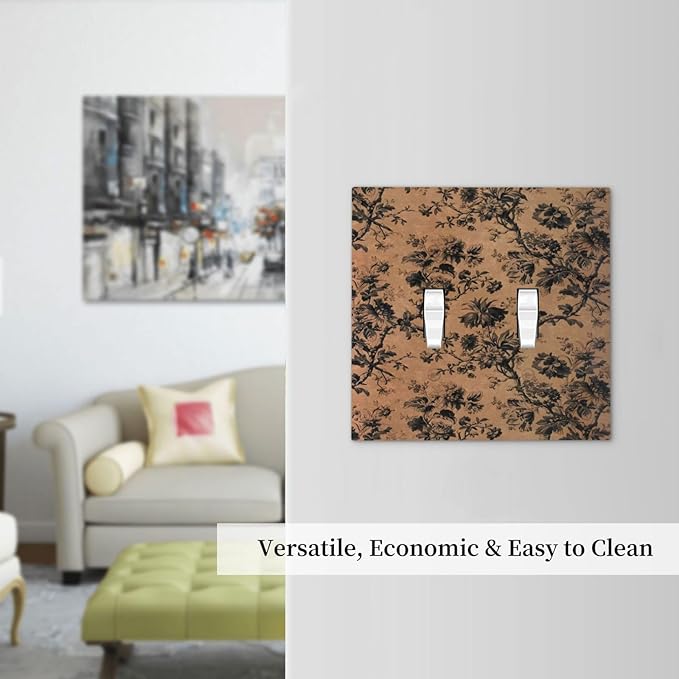 Decorative Light Switch Cover Plate Vintage Floral Botanical Brown Background 2 Gang Switch Plate Covers Double Toggle Wall Plate Dual Device Faceplate for Bathroom Bedroom Decor