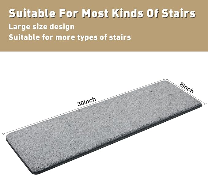PURE ERA Carpet Stair Treads Ultra Plush 8" X 30" Soft Indoor Stair Protectors Pet-Friendly Non-Slip Skid Resistant Tape Free Washable Reusable (2 Pieces,Grey)