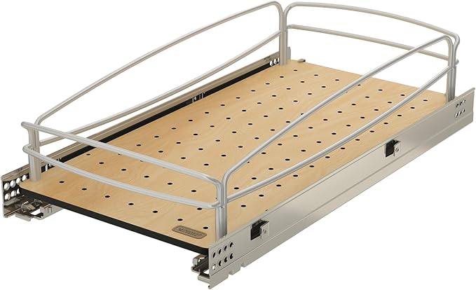 Rev-A-Shelf Pull Out Kitchen Cabinet Storage Organizer with Solid Bottom and Undermount Soft-Close Full Extension Slides, 54BK-12SC-1