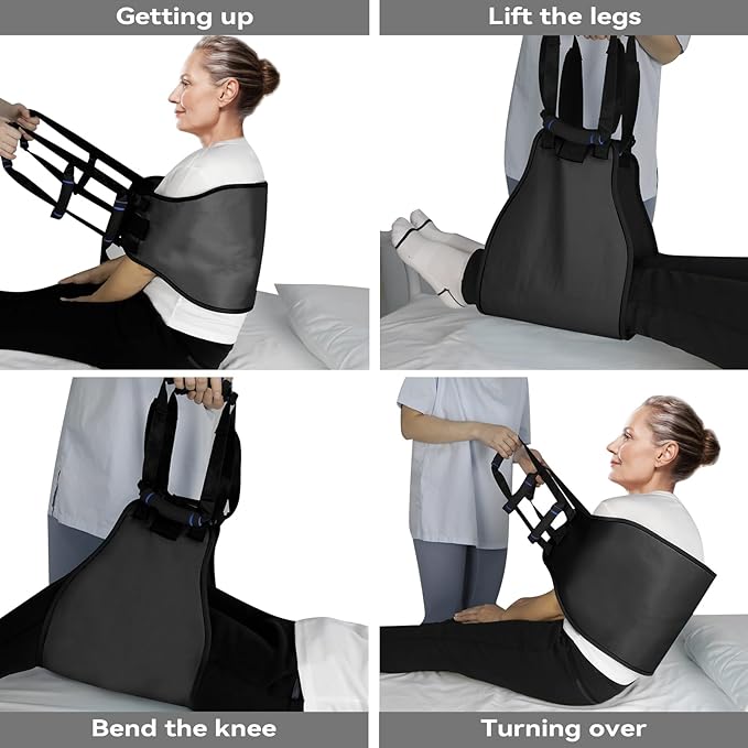 Transfer Sling Gait Belts, Padded Assist Transfer Belts, Heavy Duty Patient Lift Belt, Lifting Aid and Mobility Standing for Disabled, Injured, Seniors - Safely Move from Wheelchair and Bed (Black-d)