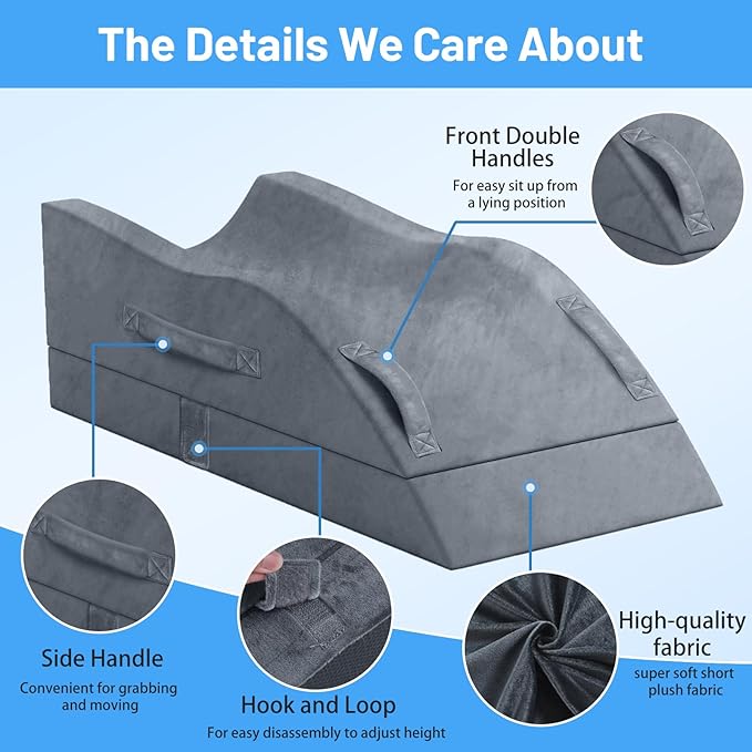 Leg Elevation Pillows, Wedge Pillow for After Surgery, Memory Foam Leg Support Adjustable, Comfort Care for Back Knee Hip Ankles Pain, Knee Pillow for Sleeping Blood Circulation Grey