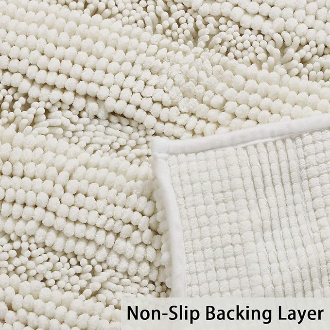 Turquoize Chenille Bath Rugs Shaggy Bathroom Rugs Non Slip Bath Mat for Bathroom 24 x 36 Cream Bath Rug for Bath Room Extra Soft and Absorbent Area Rug, 24"x 36", Cream