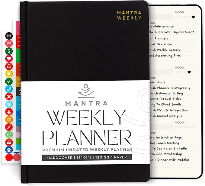 2026 Planner, Daily Journal & Gratitude Journal All-In-One with To Do List, Self Care Prompts & Habit Tracker - 7 x 10 - Black