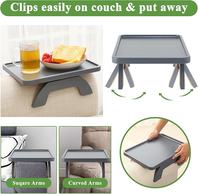 SINWANT Couch Arm Table,Sofa Arm Clip on Tray Tables,Bamboo Couch Armrest Table Suitable for Home Drinks/Eat/Fruit, Snack Chair Tray for Drink Eating