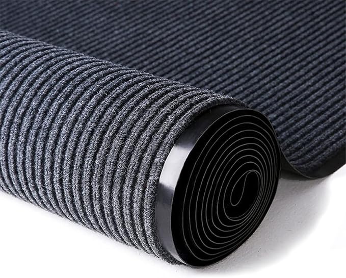 ITINA Door Mat About W3' x L5' Large Outdoor Indoor Mat Waterproof Rubber Back Rugs for Home Office Business Areas Grey-Black