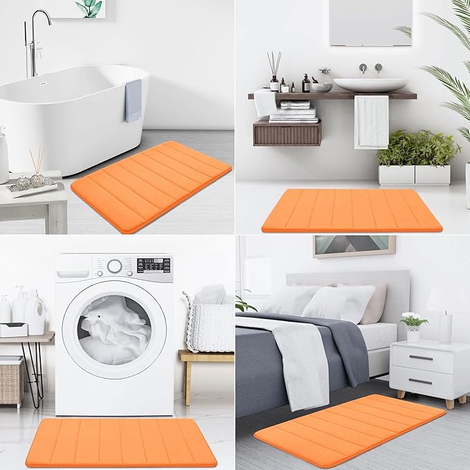 Buganda Memory Foam Bath Mat, 47" x 24", Ultra Soft and Non-Slip Bathroom Rugs, Water Absorbent and Machine Washable Bath Rug Runner for Bathroom, Shower, and Tub, Orange