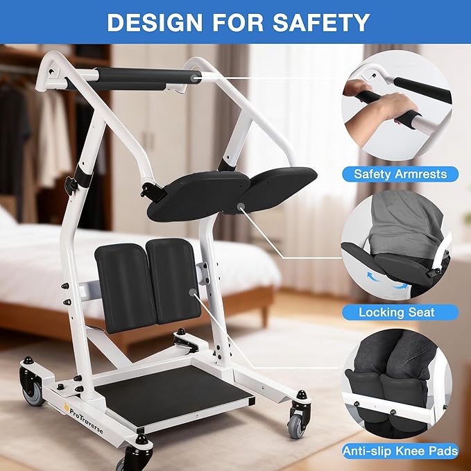 Stand Assist Lift – Sit to Stand Patient Transfer Chair for Elderly & Disabled, 400 lbs Capacity Lift Aid with Adjustable Height – Home & Nursing Care Mobility Support,Black