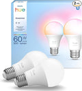 Philips Hue Essential Smart LED A19 Bulb, White and Color Ambiance, E26 Base, 8.8W, 2200K-6500K, 800 Lumens, Dimmable, Works with Alexa, Google, and Apple Home, 2-Pack